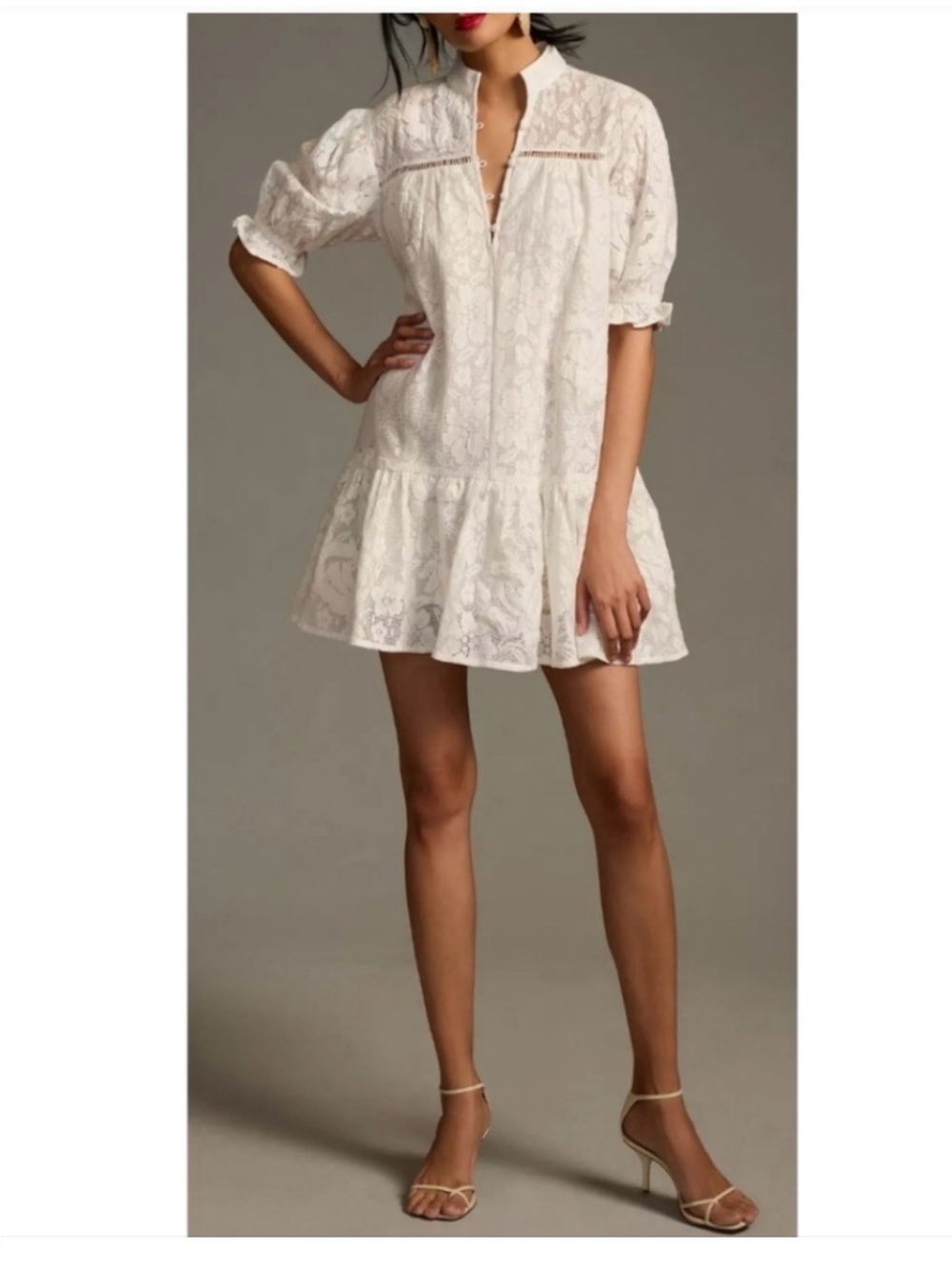 Anthropologie Porridge Women's White Tiered Lace Tunic Dress